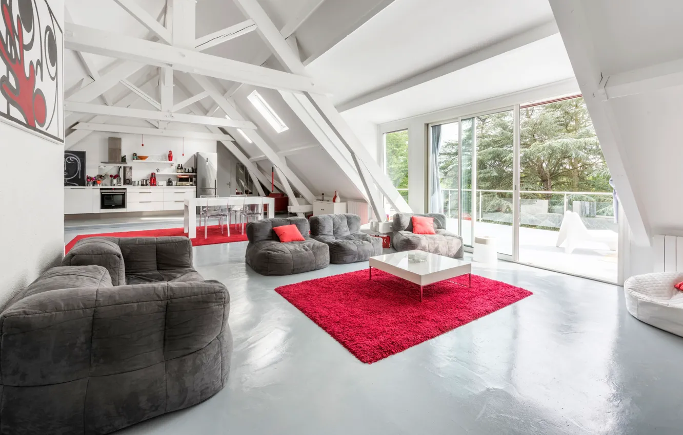 Photo wallpaper design, style, interior, kitchen, living room, dining room, Contemporary Loft in France, Modern loft in …