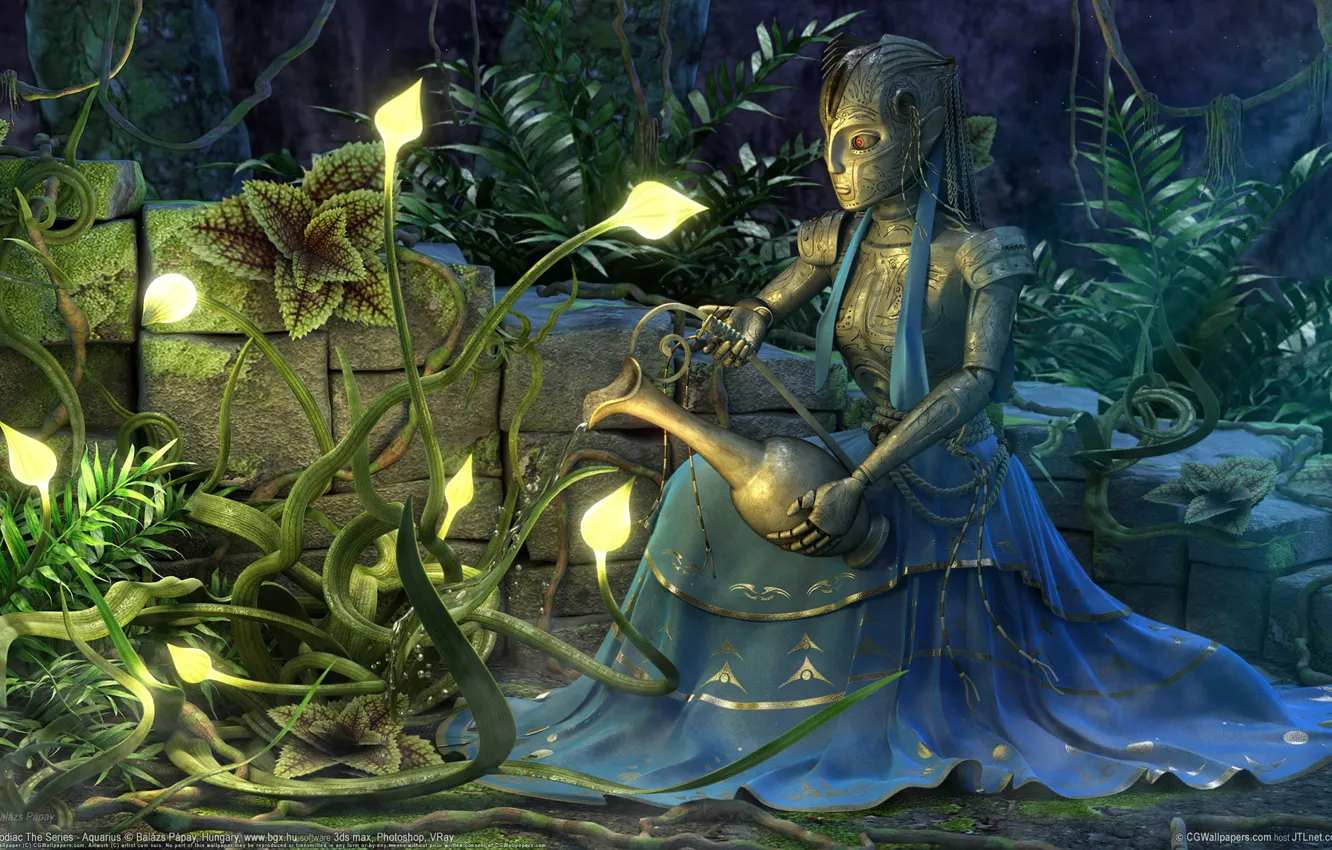 Photo wallpaper plant, pitcher, the girl of metal