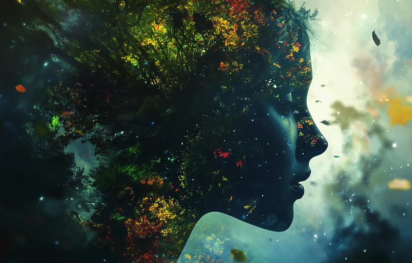 Photo wallpaper the sky, girl, face, fantasy, profile, AI art, neural network