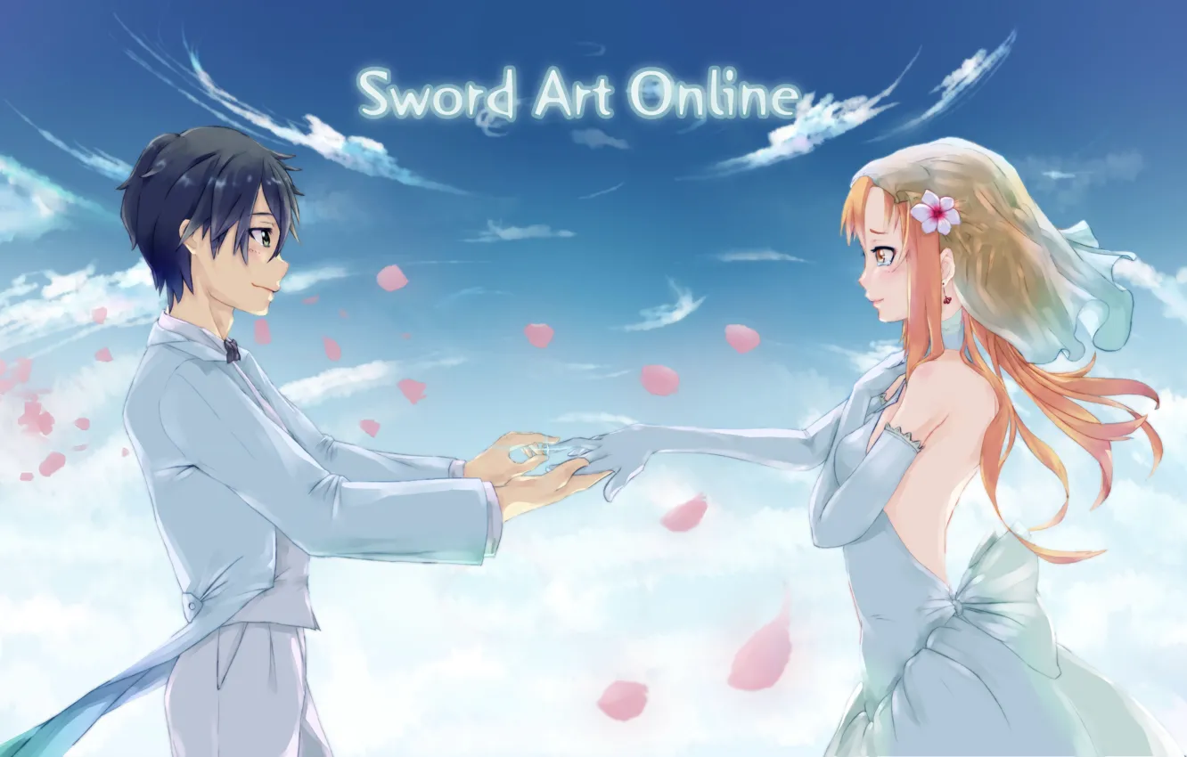 Photo wallpaper look, anime, art, guy, sword art online, sword art online, kirito, Asuna