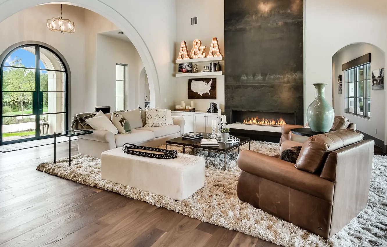 Photo wallpaper design, style, room, interior, fireplace, Austin, Austin, living room