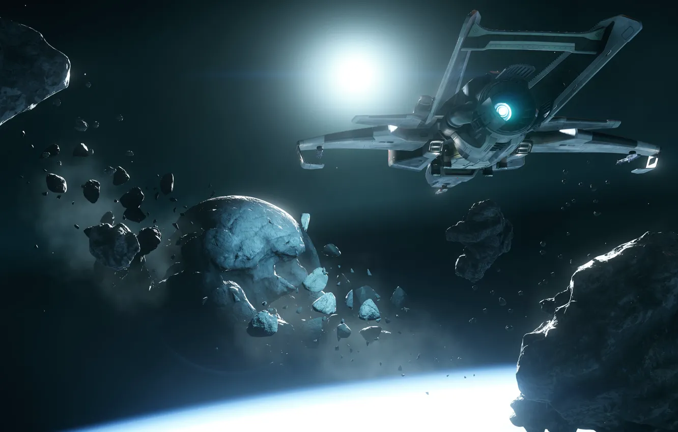 Photo wallpaper flight, fragments, starship, Hornet, Star Citizen