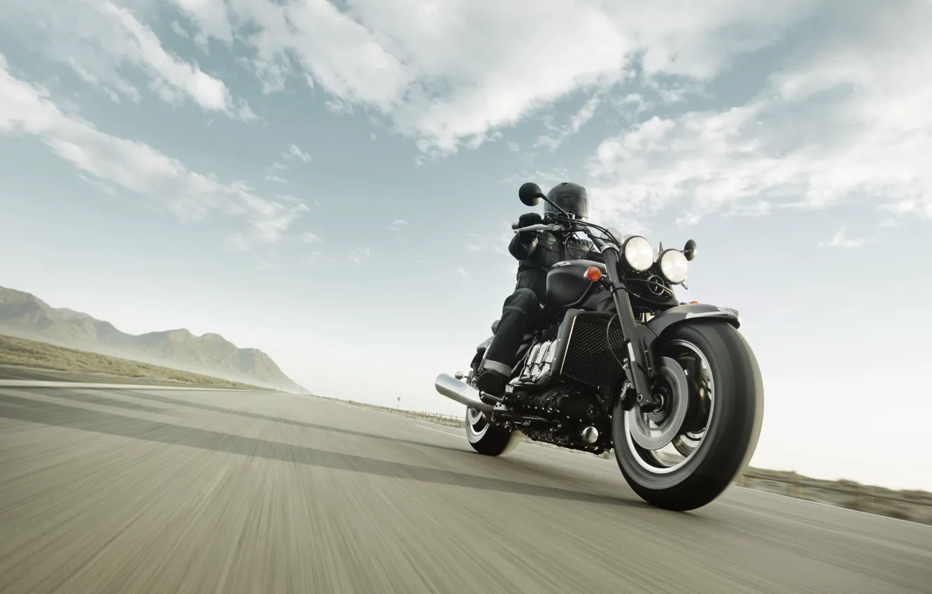 Photo wallpaper movement, track, biker, roadster, Triumph Rocket III