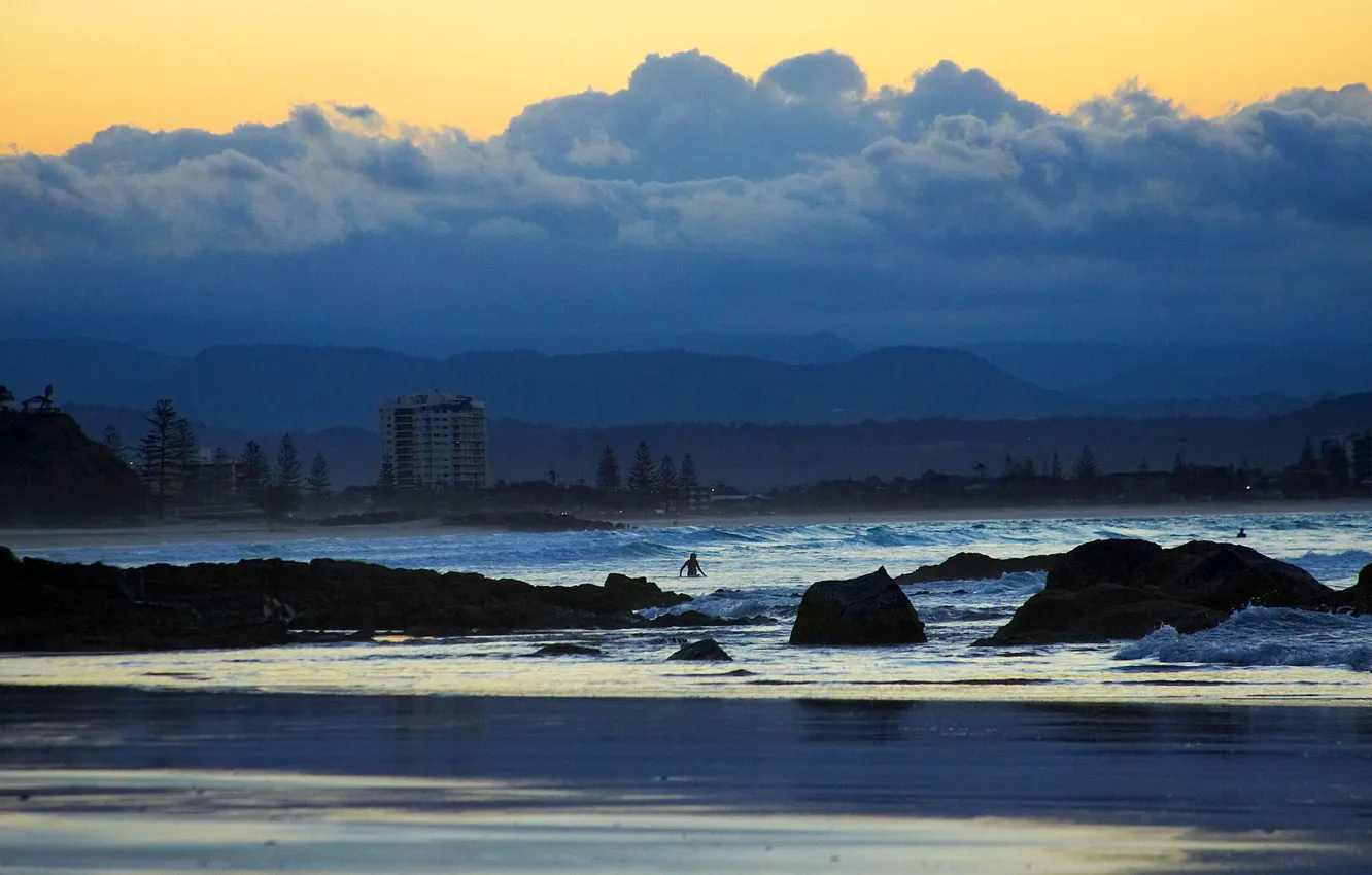 Photo wallpaper sea, clouds, home, Australia, QLD, Gold Coast, Coolangatta