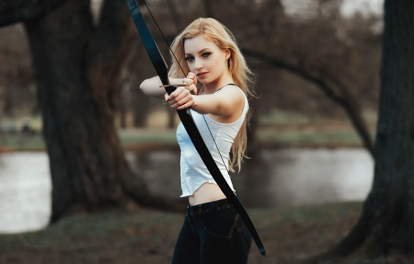 Photo wallpaper girl, pose, Park, bow, blonde, Loba, Andreas-Joachim Lins