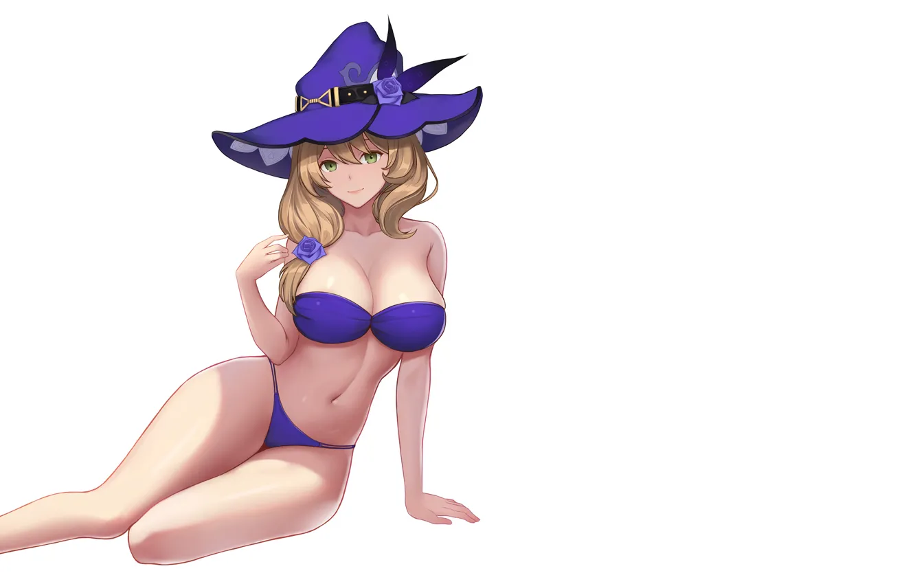 Photo wallpaper girl, sexy, cleavage, long hair, hat, boobs, anime, beautiful