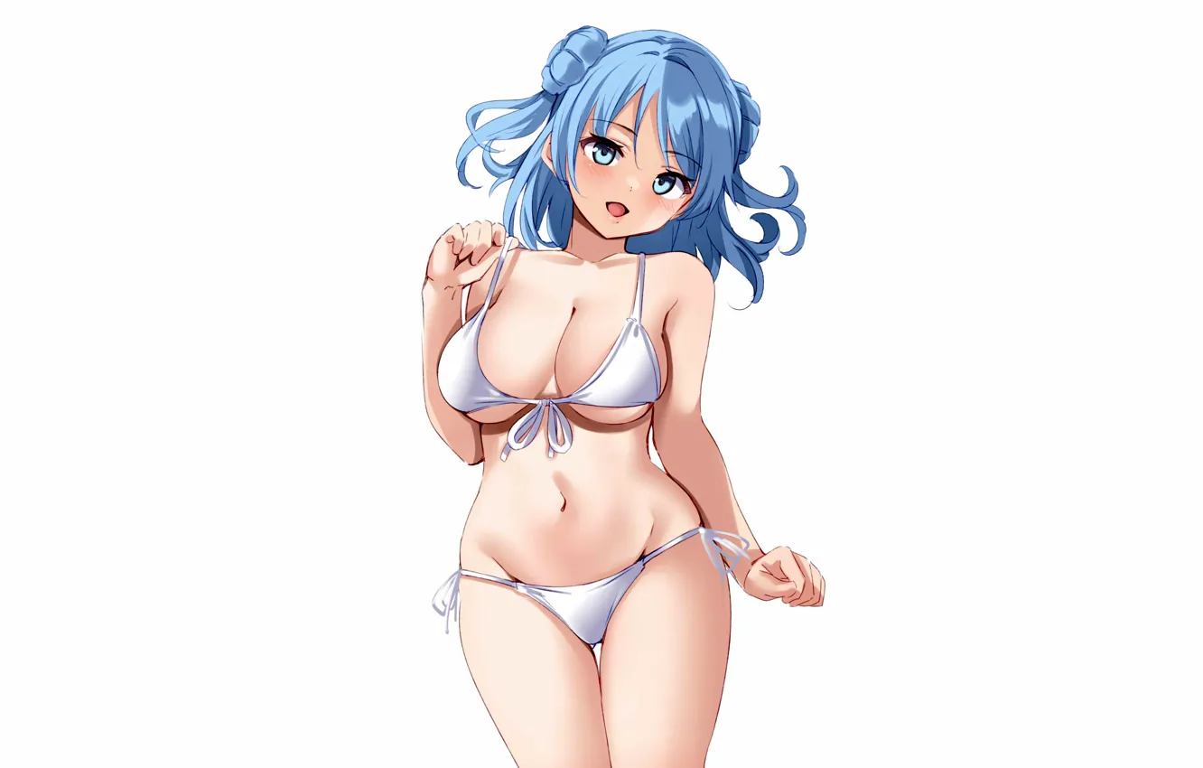 Photo wallpaper girl, sexy, cleavage, green eyes, long hair, boobs, anime, beautiful