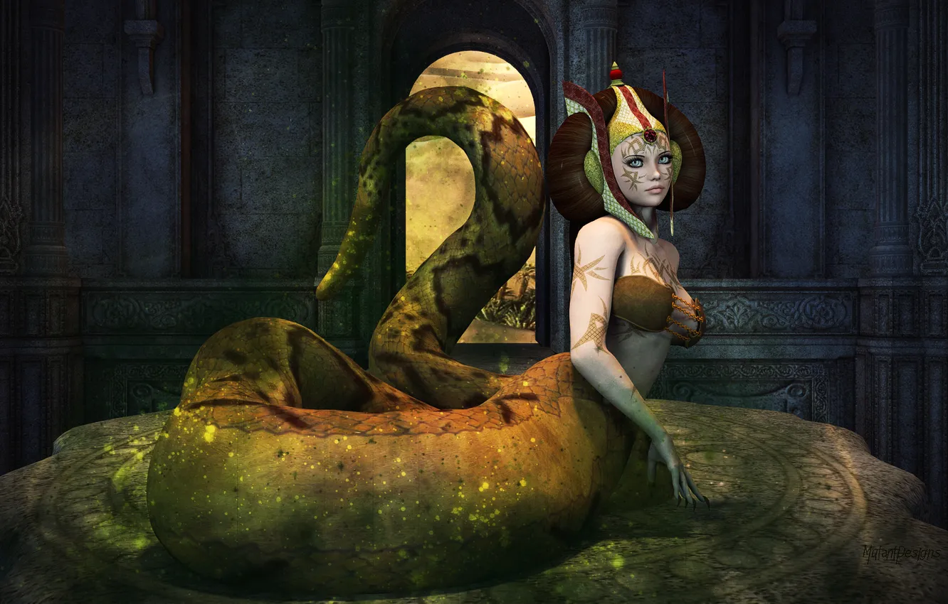 Photo wallpaper look, face, rendering, snake, tail, League of Legends, Cassiopeia