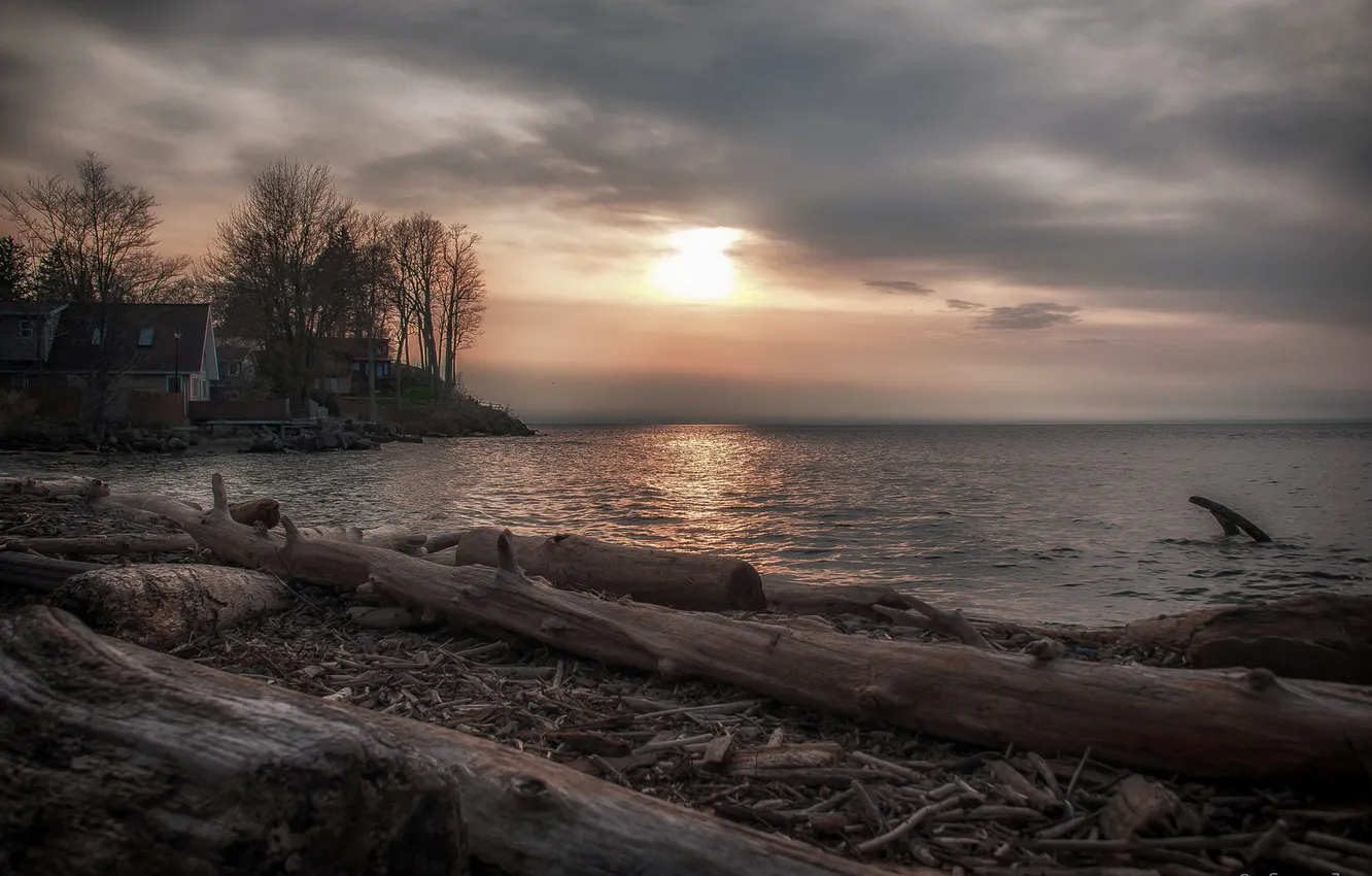 Photo wallpaper landscape, night, lake