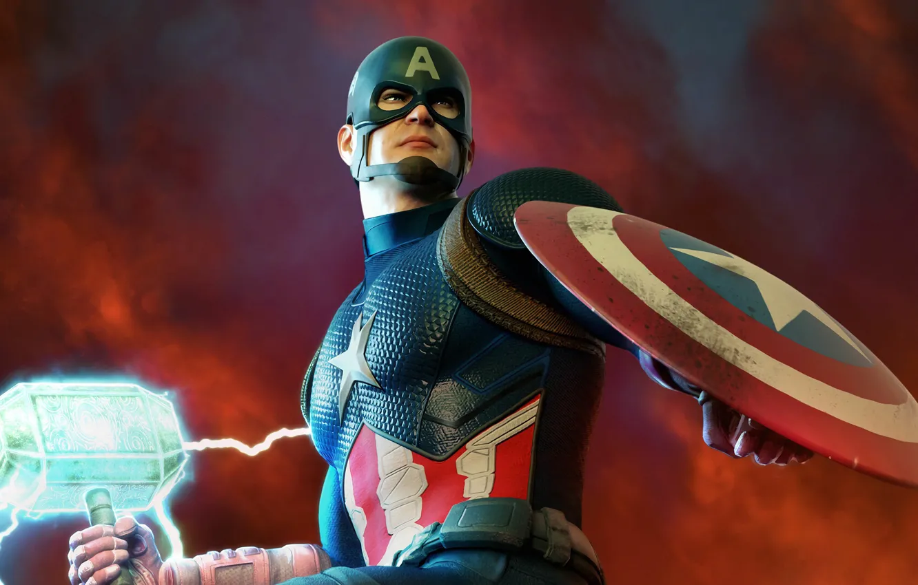 Photo wallpaper hammer, hero, Captain America, Chris Evans, MARVEL, Chris Evans