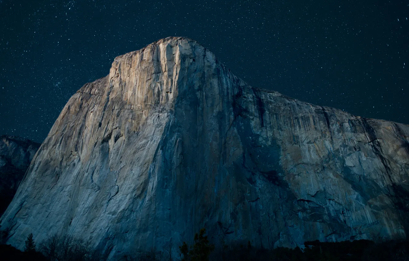 Photo wallpaper sky, night, meadow, El Captain, starry
