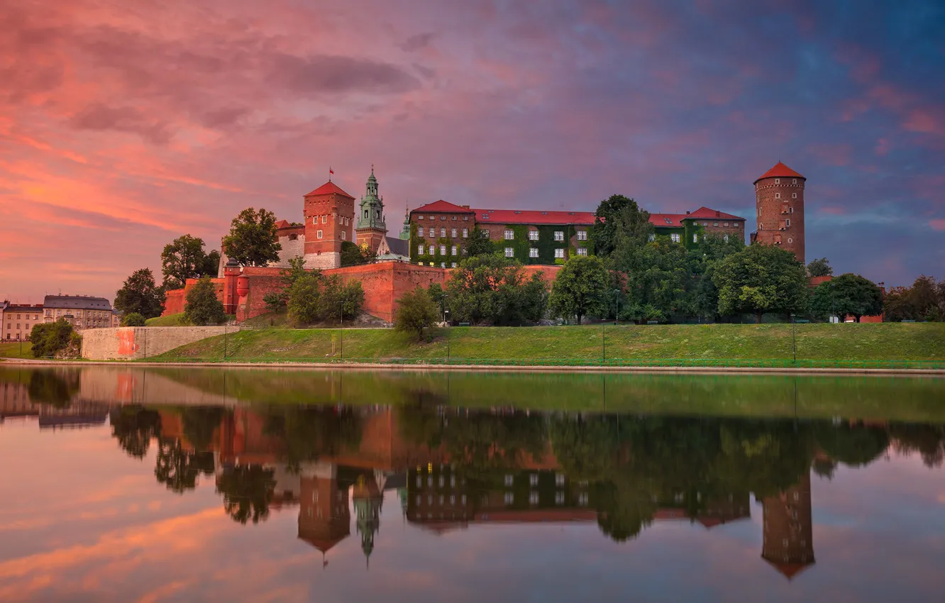 Photo wallpaper river, Poland, Krakow, Wawel, Wisla, Wawel castle