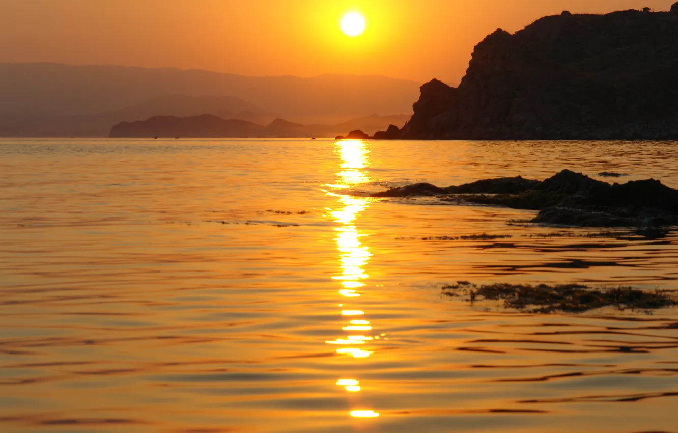 Photo wallpaper sea, sunset, mountains, Crimea