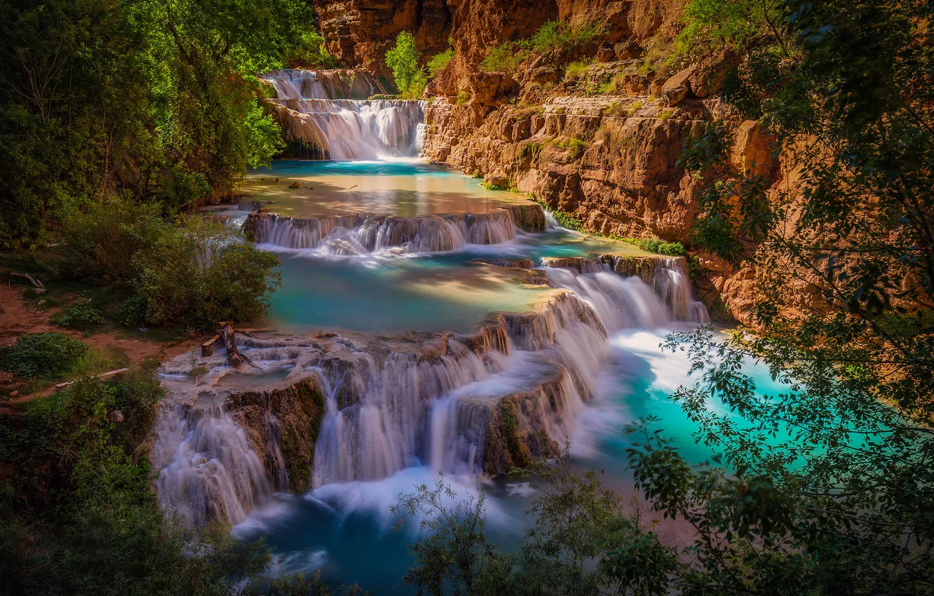 Photo wallpaper nature, river, waterfall, canyon, AZ