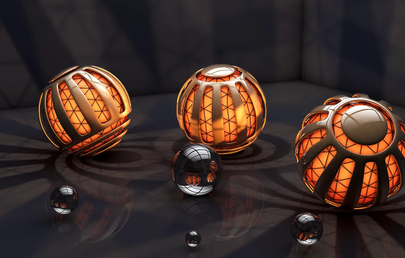 Photo wallpaper light, balls, render