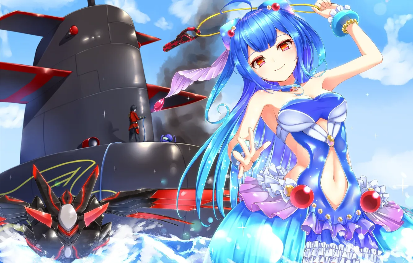 Photo wallpaper sea, anime, oppai, submarine, bishojo, japonese, Shironeko Project