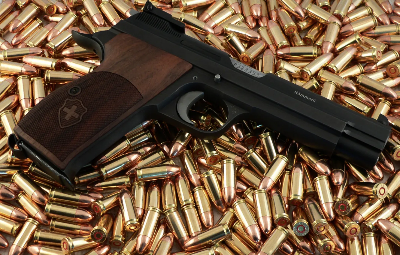 Photo wallpaper gun, cartridges, semi-automatic, SIG P210