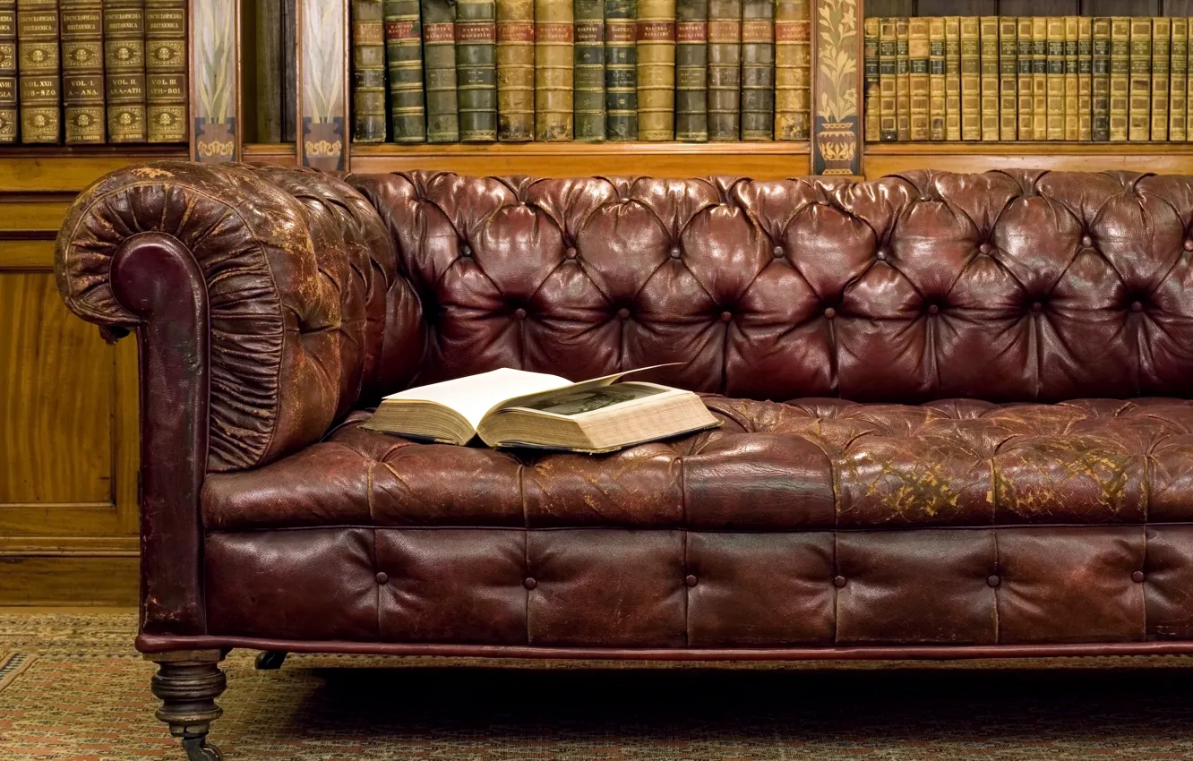 Photo wallpaper old, style, sofa, books, book, library, Antiques
