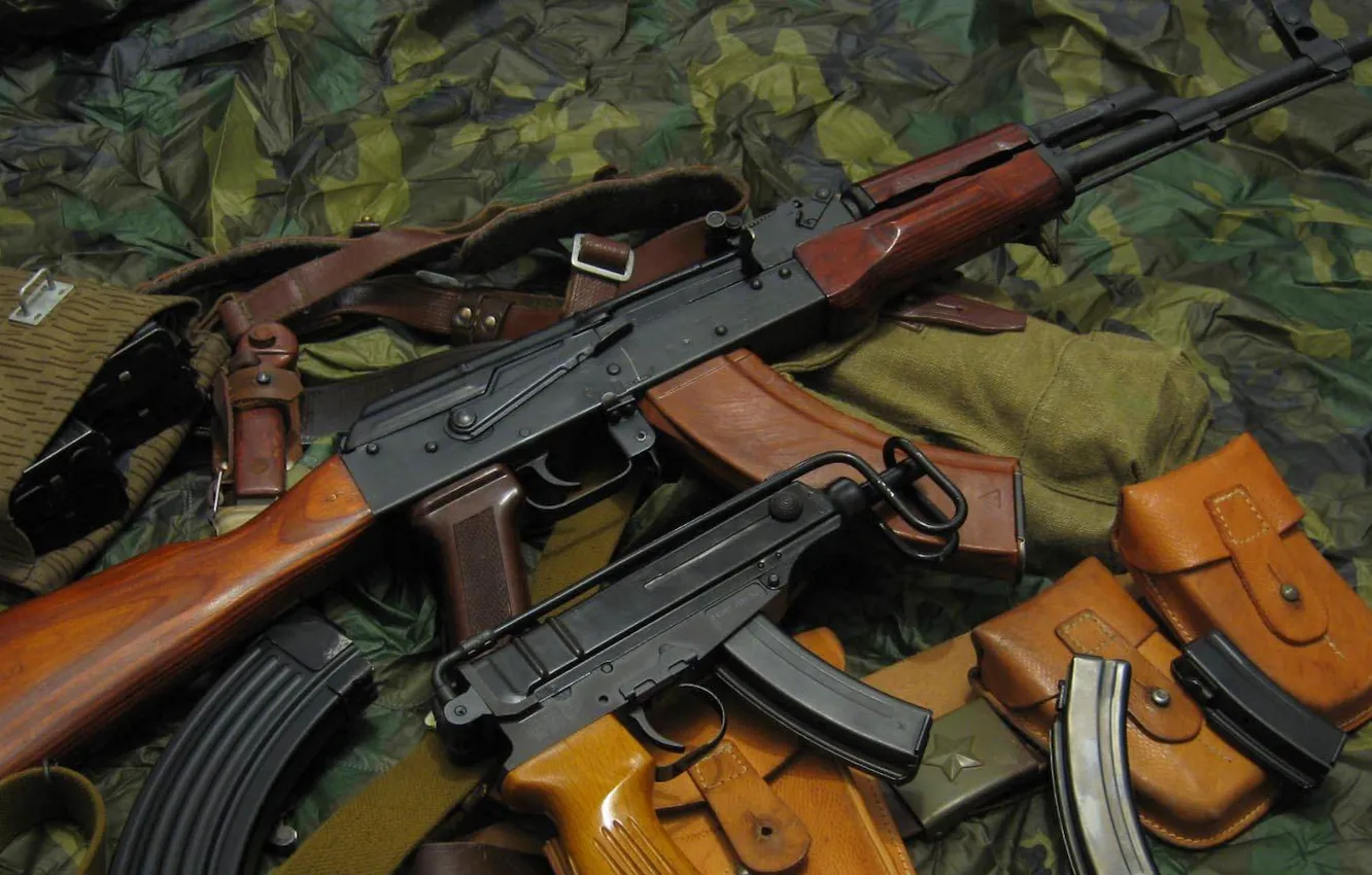Photo wallpaper machine, camouflage, Scorpio, shop, AK-47