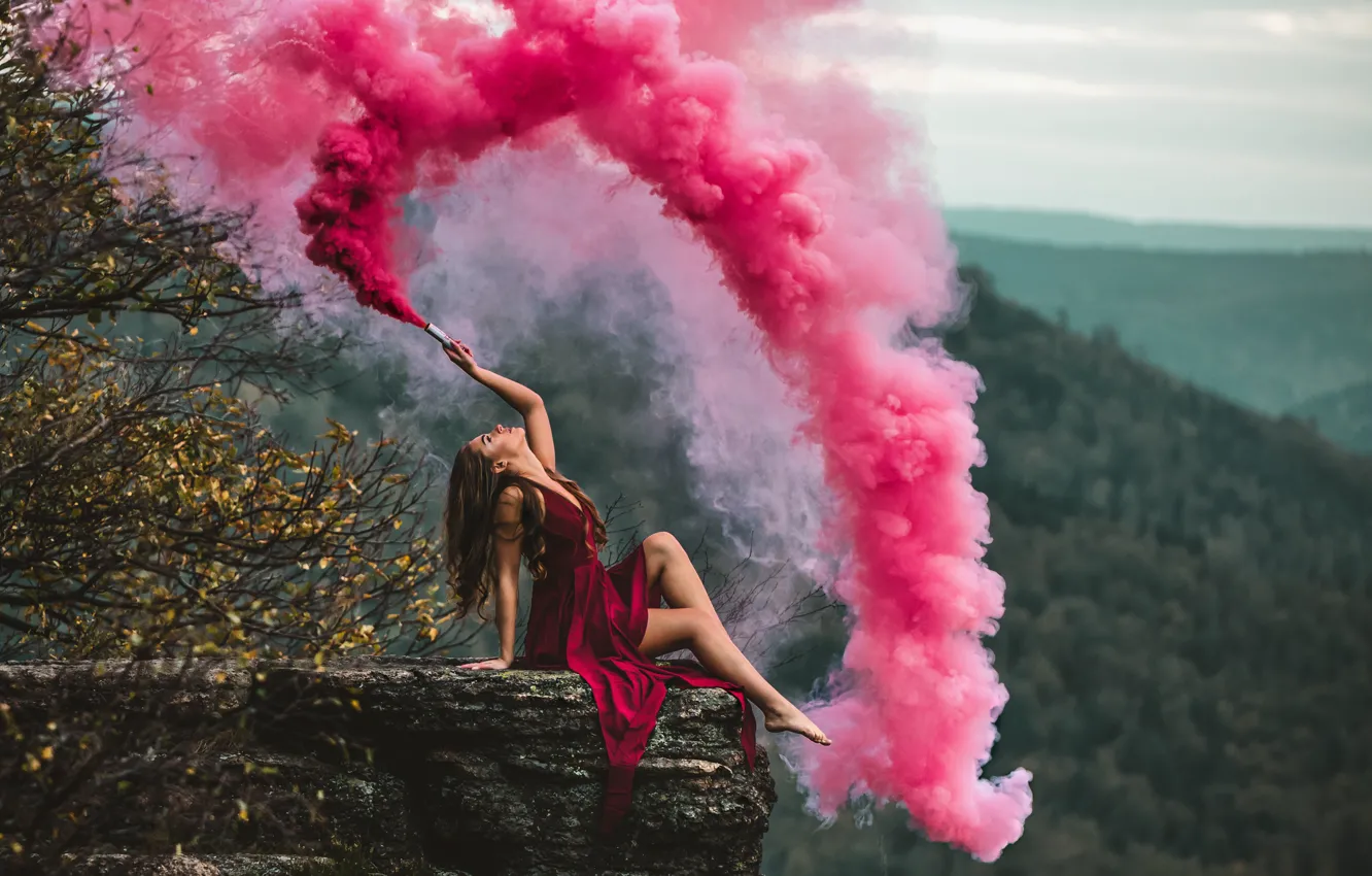 Photo wallpaper girl, smoke, Anna