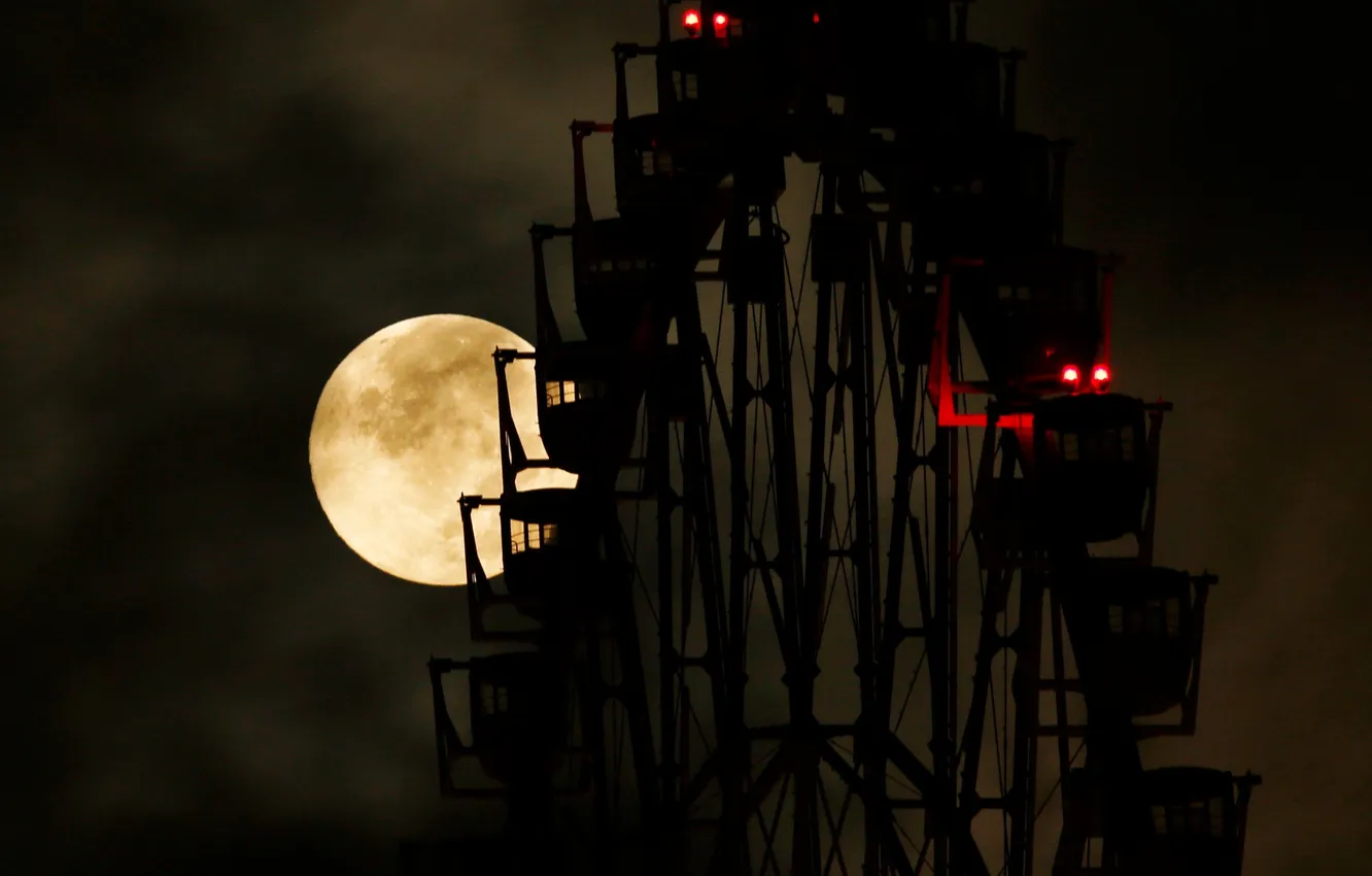 Photo wallpaper Tokyo, Ferris wheel, Supermoon