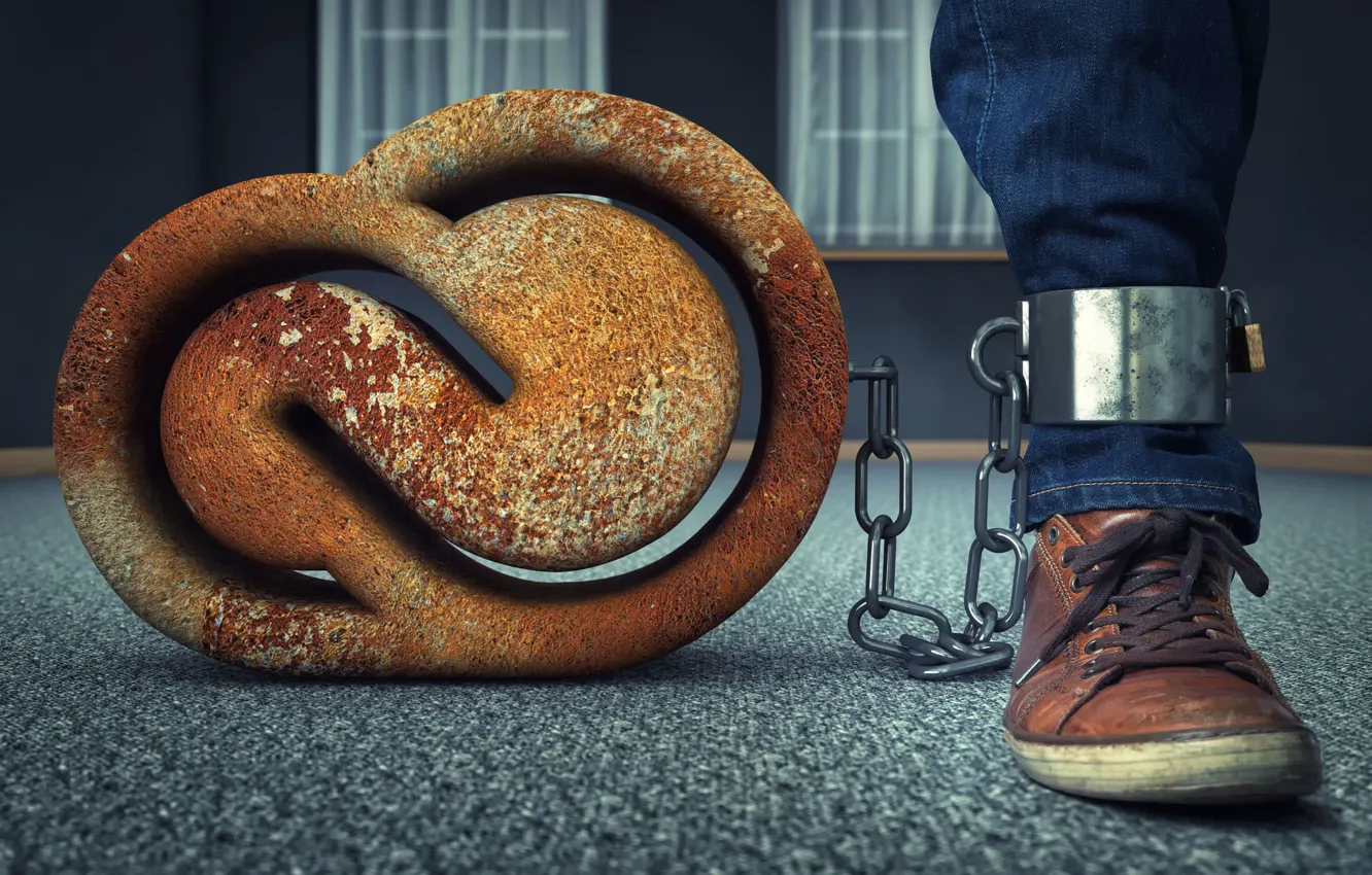 Photo wallpaper castle, shoes, chain, cargo