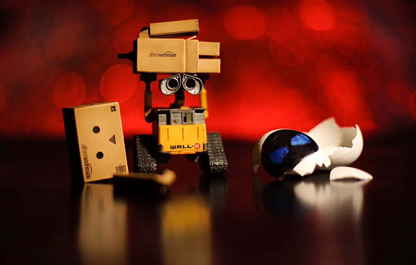 Photo wallpaper macro, box, victory, robot, danbo, WALL-E