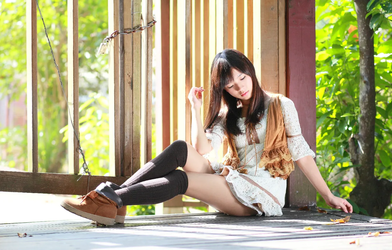 Photo wallpaper girl, model, Asian, knee