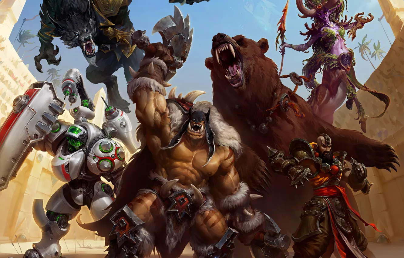 Photo wallpaper bear, Rexxar, Heroes of the Storm, Kharazim, Lunara, Arena Mode, Lt Morales, Greymane