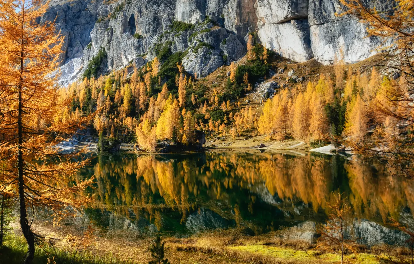 Photo wallpaper autumn, landscape, mountains, lake, Italy