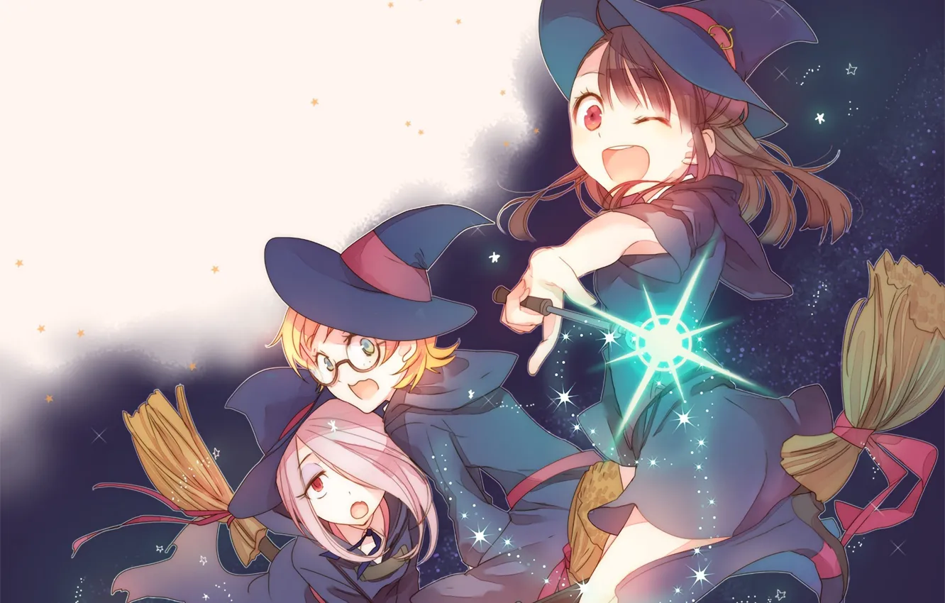 Photo wallpaper girl, flying, hat, anime, asian, witch, japanese, oriental