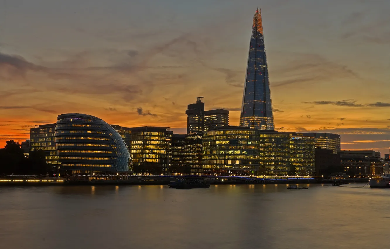 Photo wallpaper lights, river, England, London, tower, home