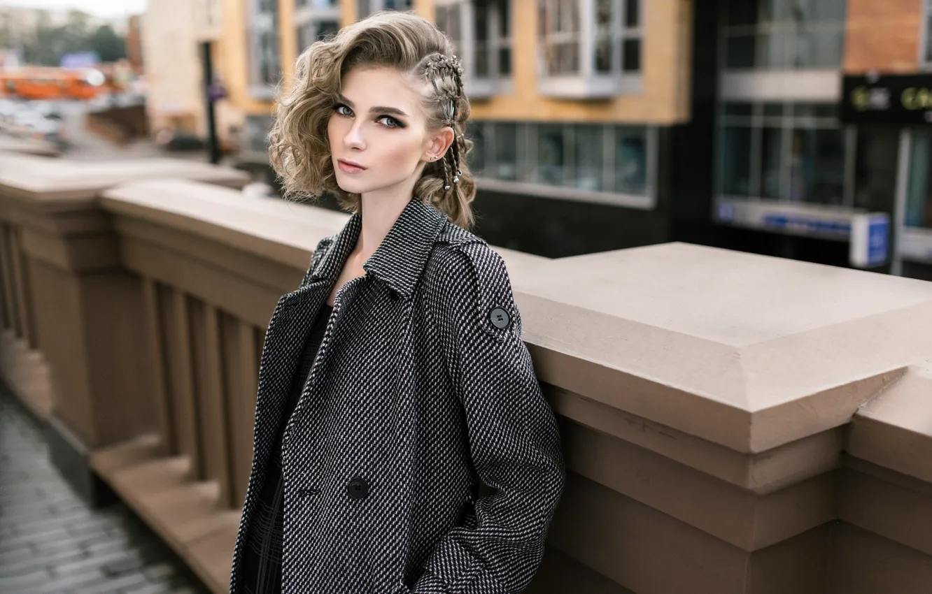 Photo wallpaper model, coat, bokeh, Milena, Igor Kondakov