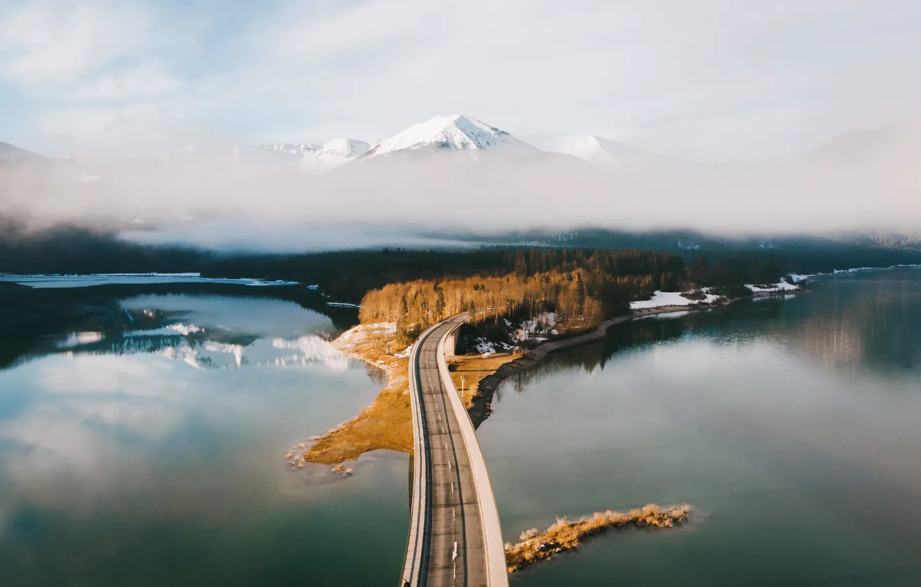 Photo wallpaper bridge, fog, Bayern