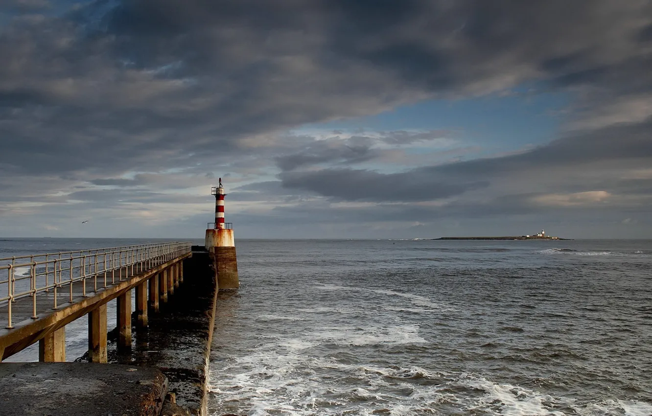 Photo wallpaper sea, beach, the sky, stay, lighthouse