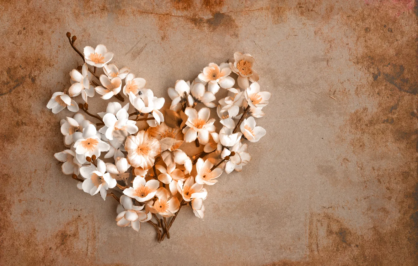 Photo wallpaper flowers, branches, paper, holiday, heart, spring, Easter, vintage