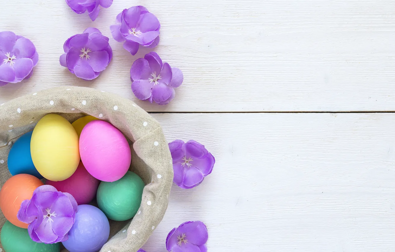 Photo wallpaper flowers, spring, Easter, wood, flowers, spring, Easter, eggs