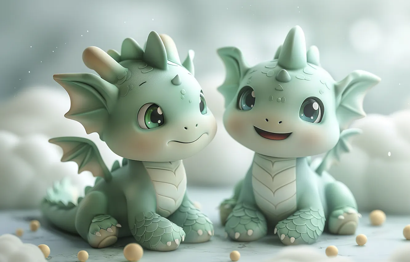 Photo wallpaper look, pose, green, dragon, baby, fantasy, cub, face
