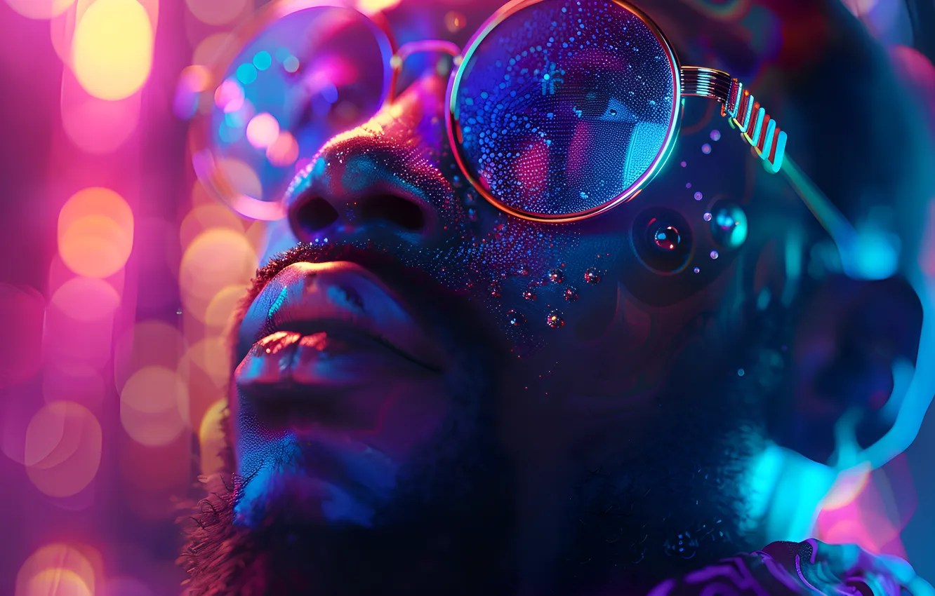 Photo wallpaper face, glasses, beard, men, lips, face, glasses, closeup