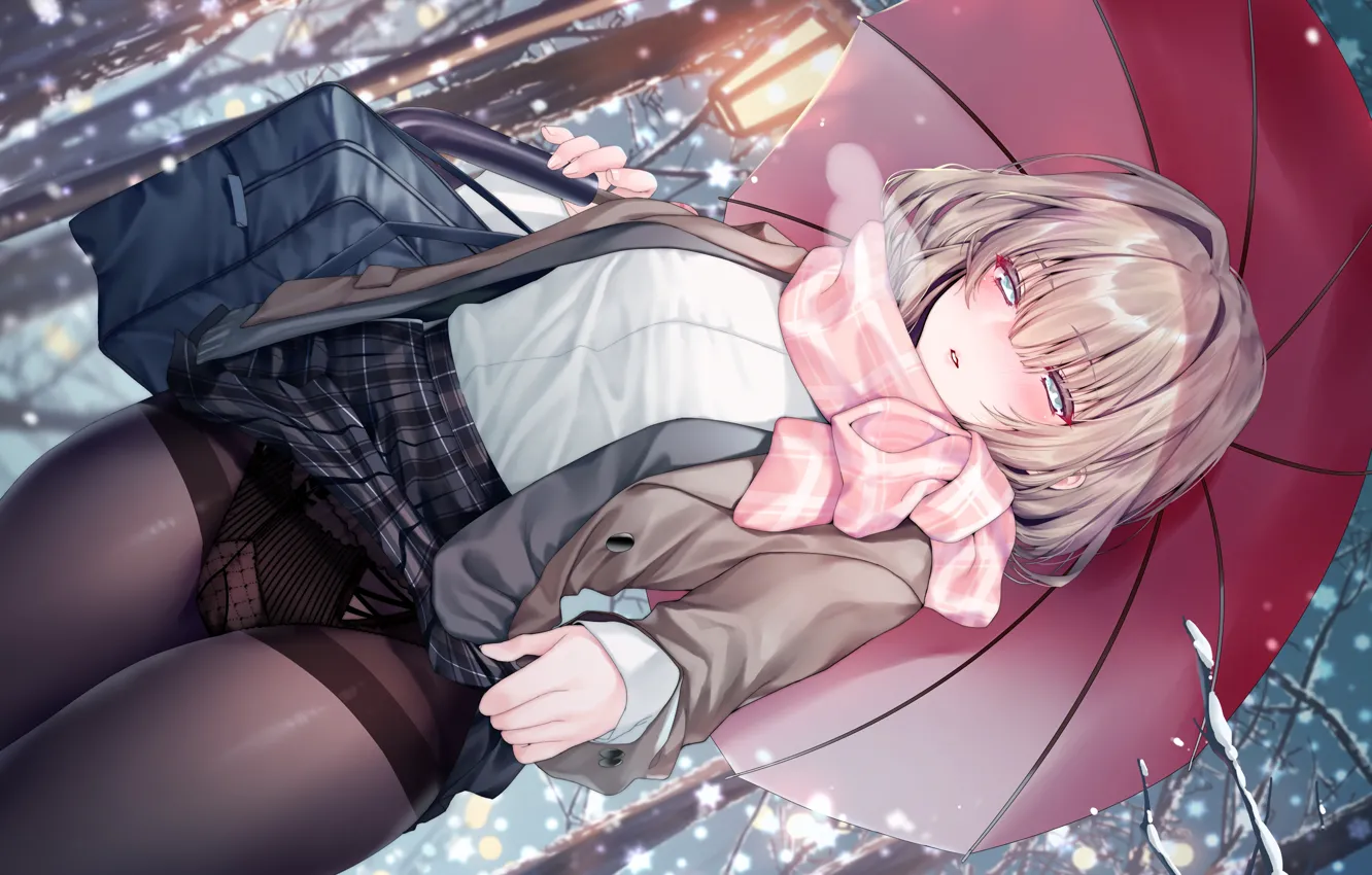 Photo wallpaper girl, sexy, lingerie, panties, trees, umbrella, anime, beautiful