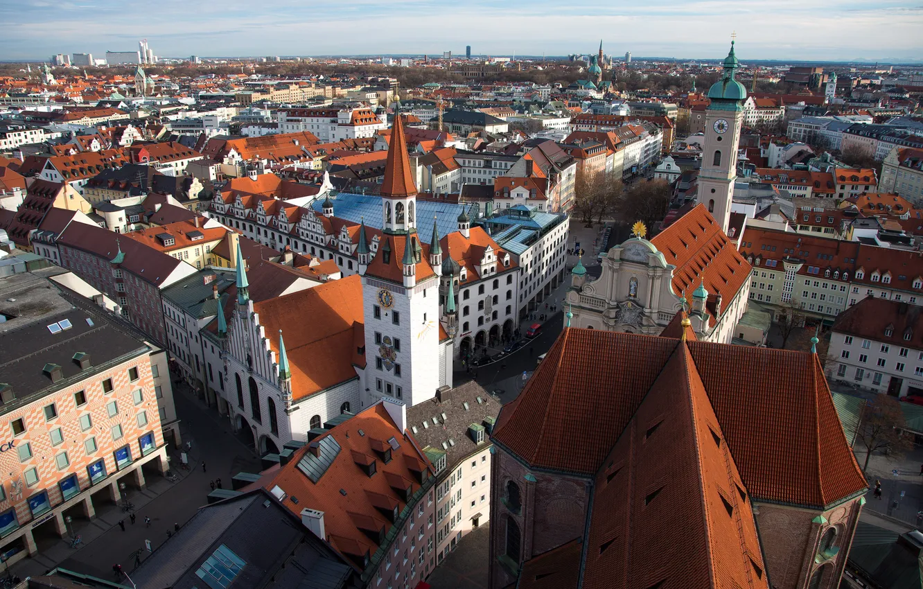 Photo wallpaper roof, the sky, home, Germany, Munich, panorama, Old Town Hall