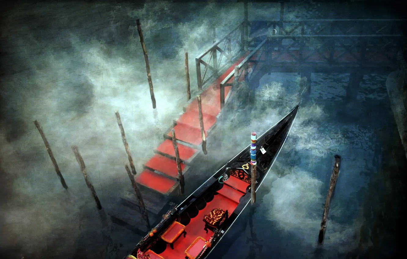 Photo wallpaper water, fog, Marina, morning, Italy, Venice, channel, stage