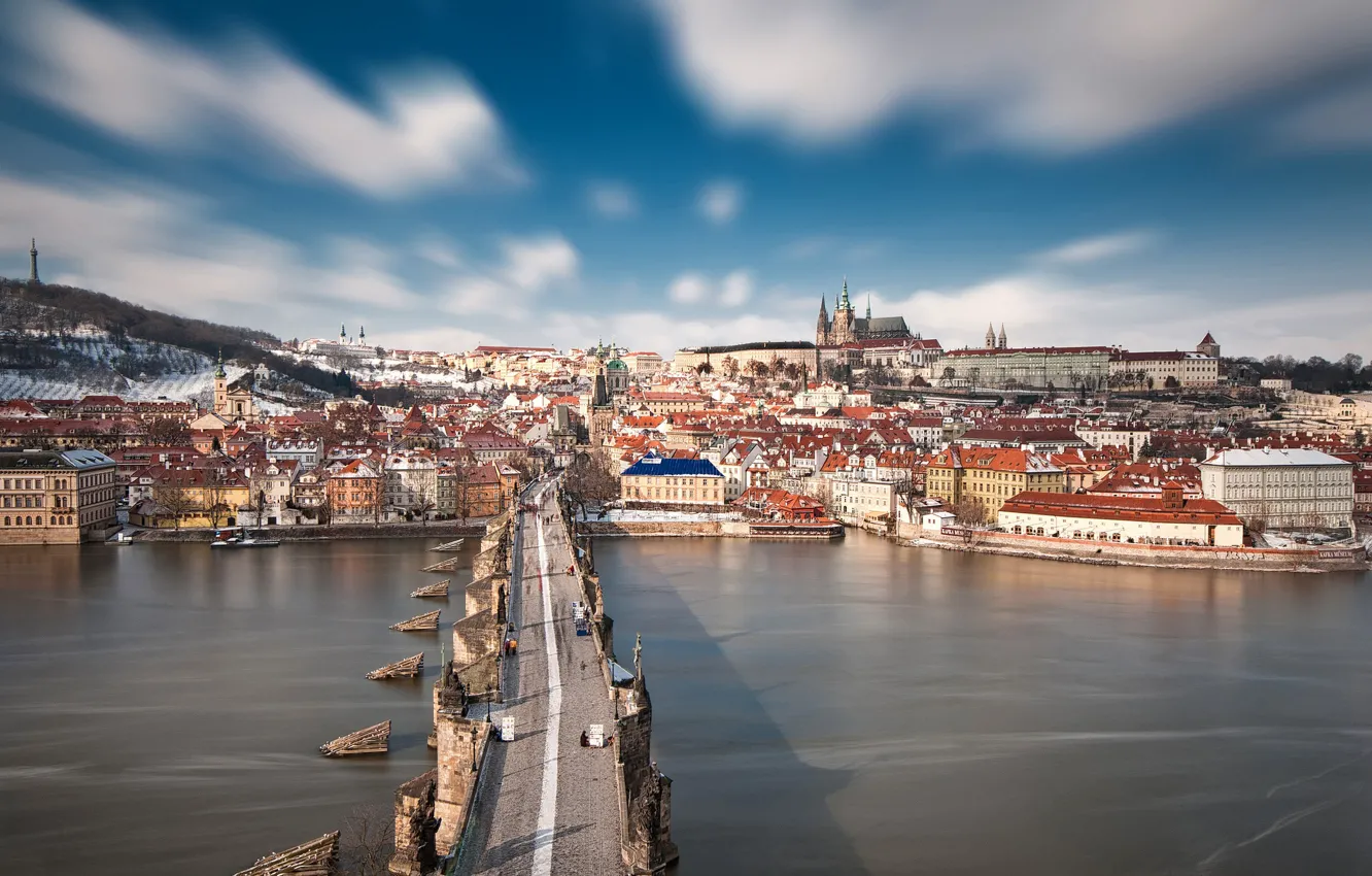 Photo wallpaper Prague, cityscape, Czech Republic, Charles Bridge, Stone Bridge, Vltava river, Prague Bridge, Peter Parler