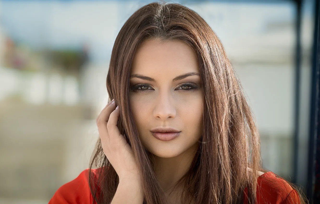 Photo wallpaper look, the sun, background, model, portrait, makeup, hairstyle, beauty