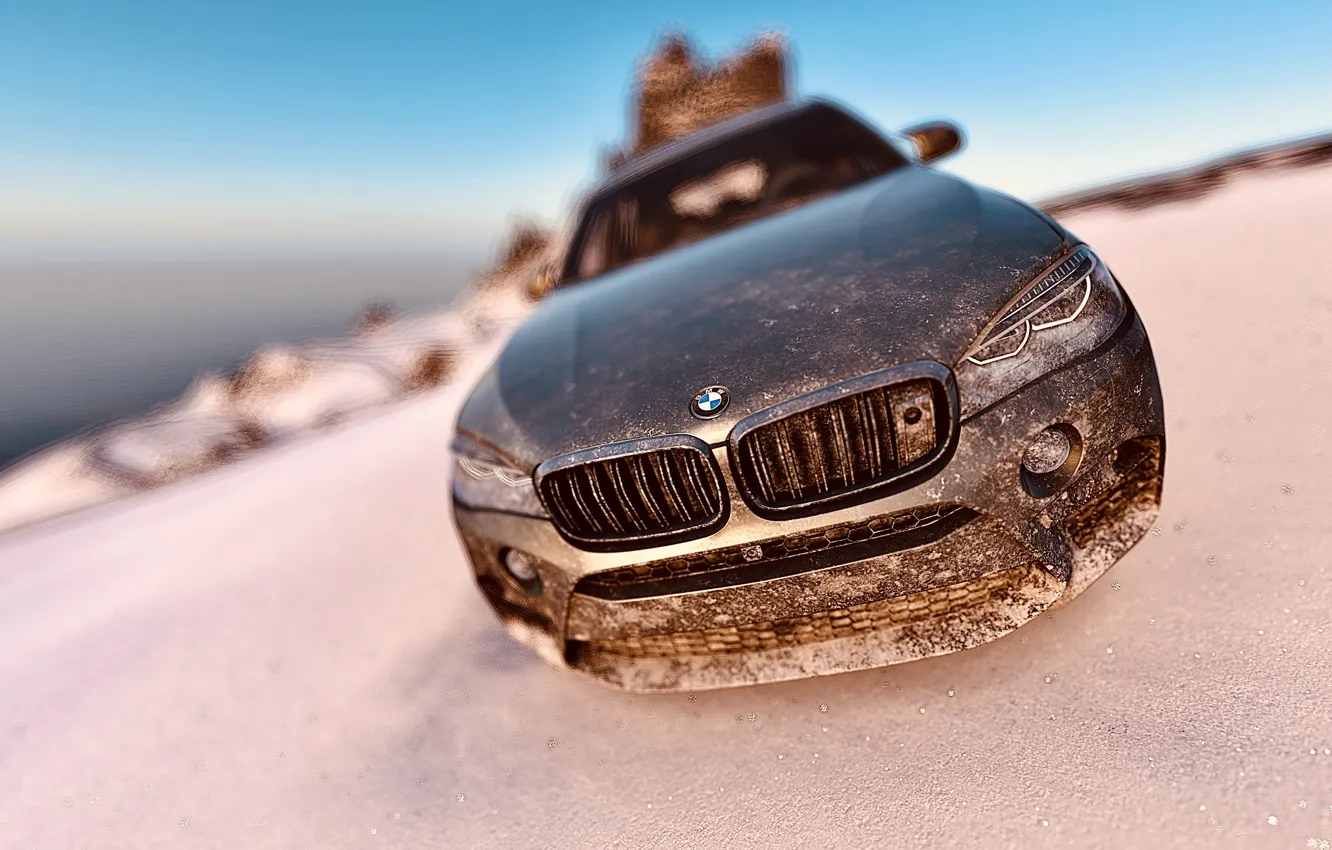 Photo wallpaper HDR, BMW, Sky, Winter, X6M, Mountain, Snow, Game