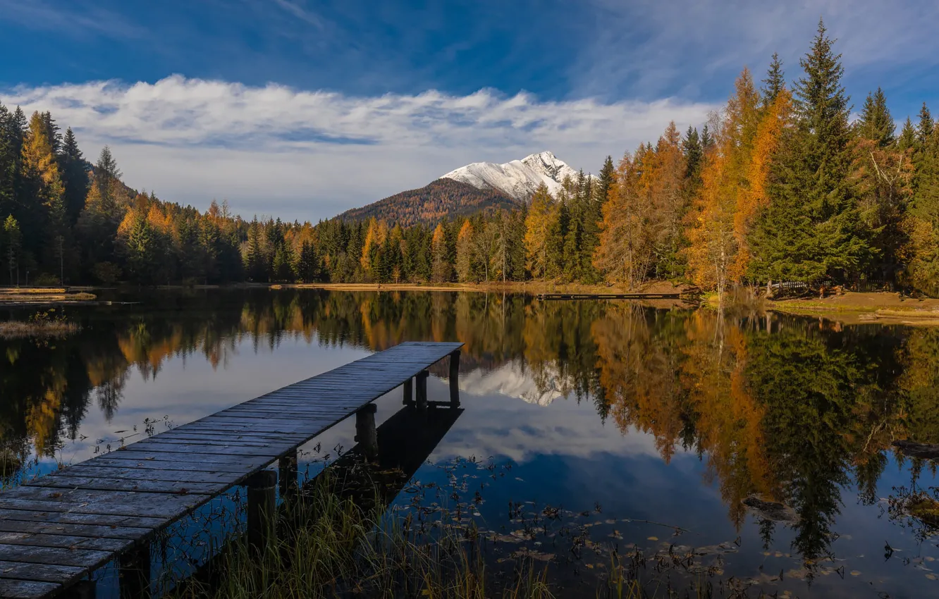 Photo wallpaper autumn, forest, lake, shore, pierce