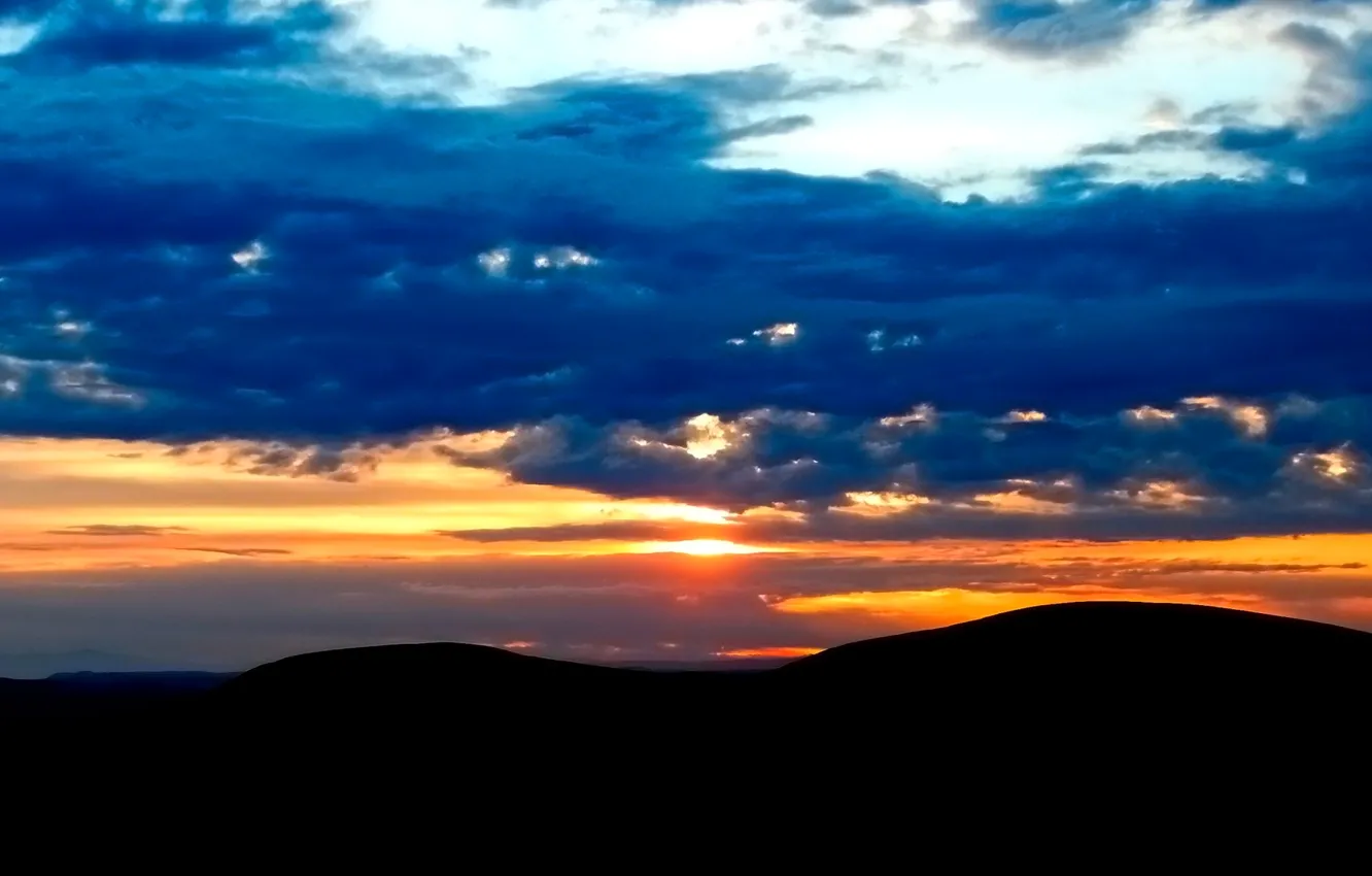 Photo wallpaper the sky, clouds, sunset, glow