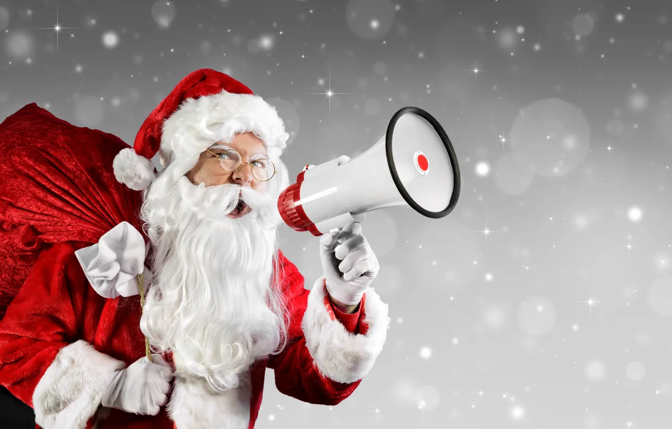 Photo wallpaper New Year, Hat, Snowflakes, Santa Claus, Santa Claus, megaphone, Holidays