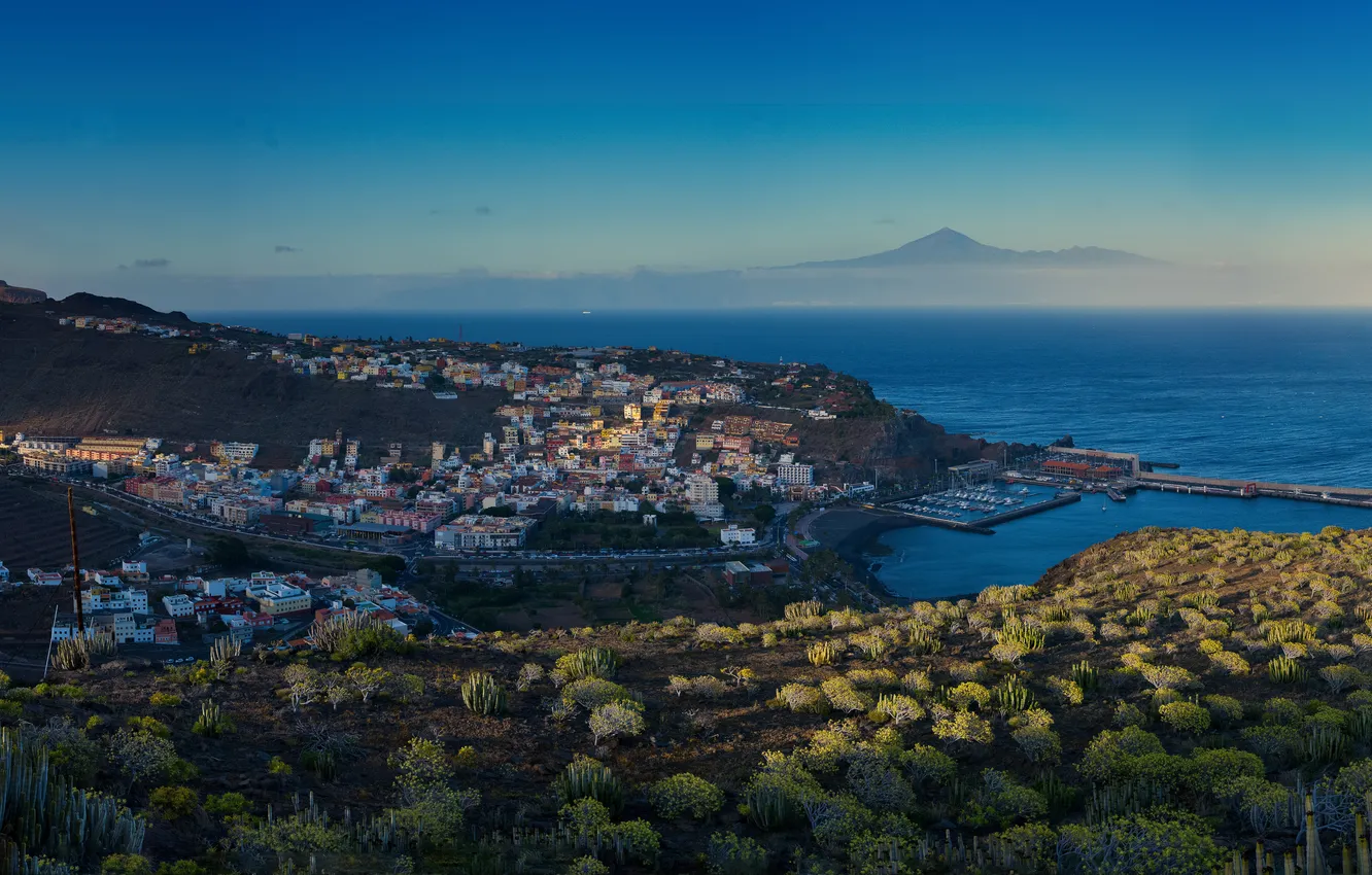 Photo wallpaper ocean, Spain, Canary Islands, Marina, Town, La Gomera, San Sebastián de La Gomera