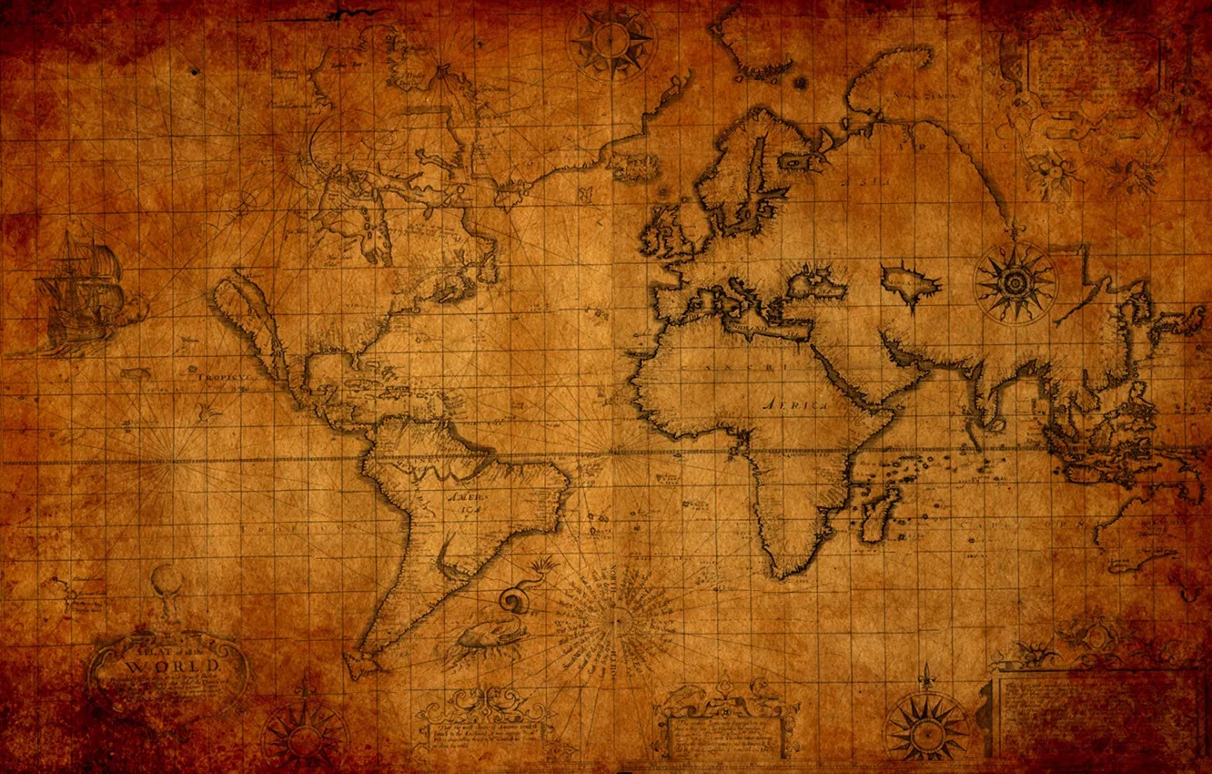 Photo wallpaper the world, map, old